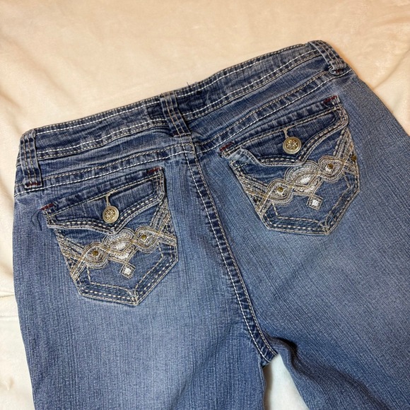 Cato Denim - Cato Womens Blue Wash Embellished Pocket Capri Cropped Jeans